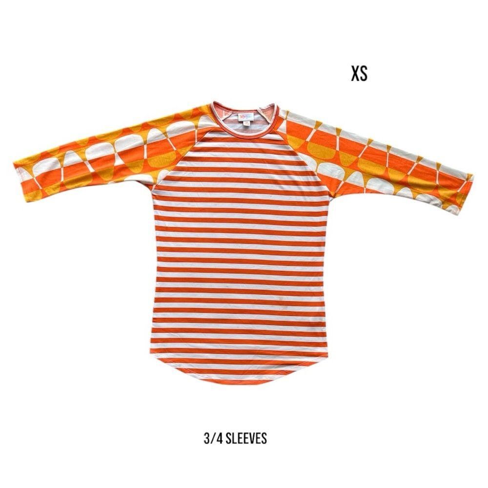 Lularoe XS Candycorn Stripe 3/4 Sleeve Orange White Casual Festive Collectible - Picture 7 of 8